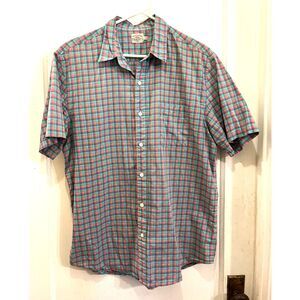 FAHERTY Blue Pink Plaid Short Sleeve Button Up Shirt Top  Mens Size Large